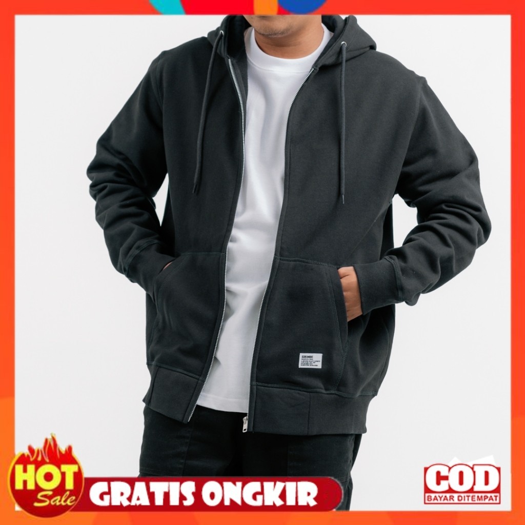 [PREMIUM ORIGINAL] Screamous Sweater Pria Basic Pullover Zipper Hoodie Sean Black