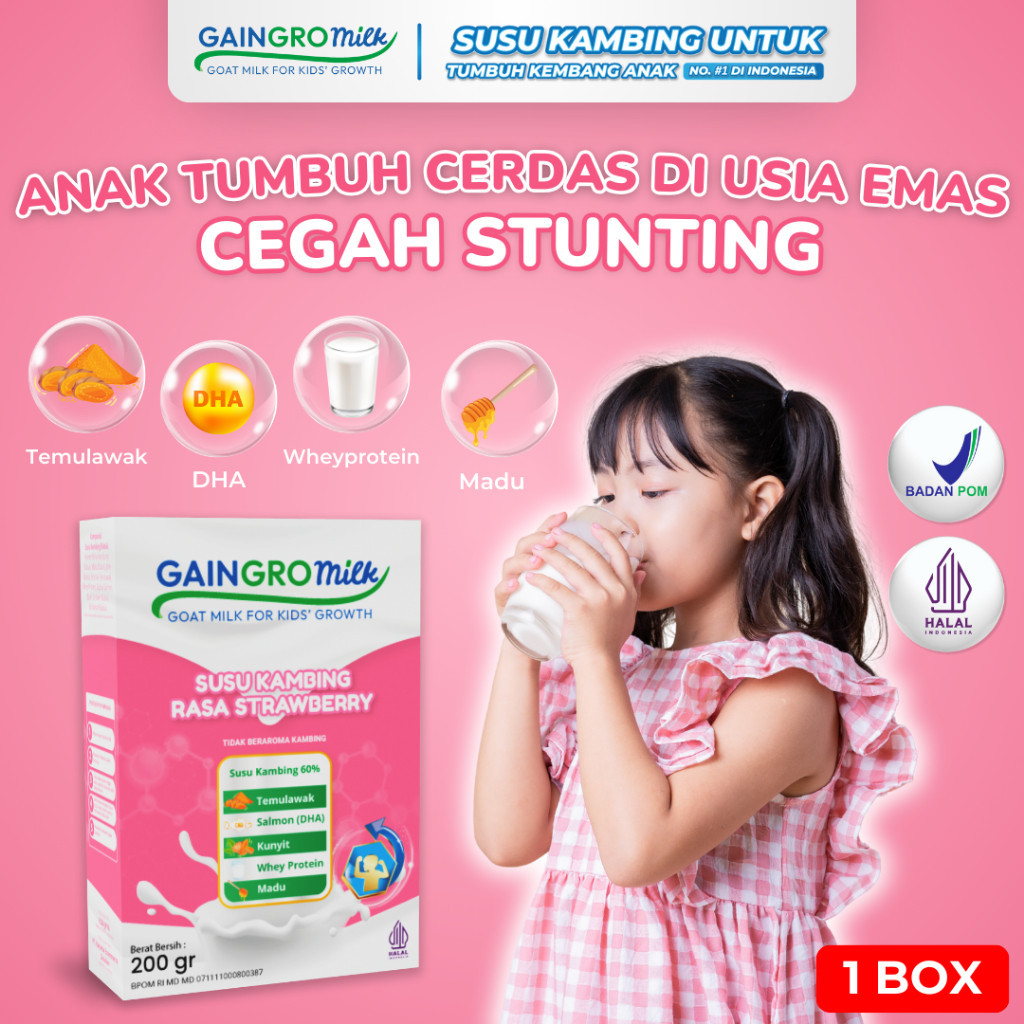 

PREMIUM SUSU KAMBING RASA STRAWBERRY Untuk Membantu Perkembangan Otak Anak GainGro Milk Shop