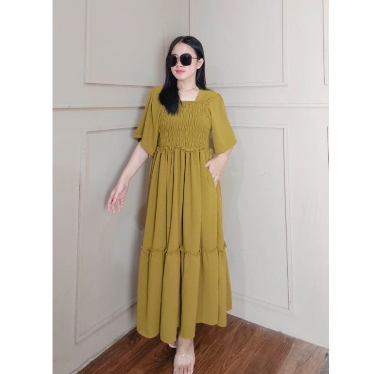 (PROMO) Dress Daster Amanda Smoke Kerut Dada Crinkle Airflow Premium / Daster kekinian / Dress Cring