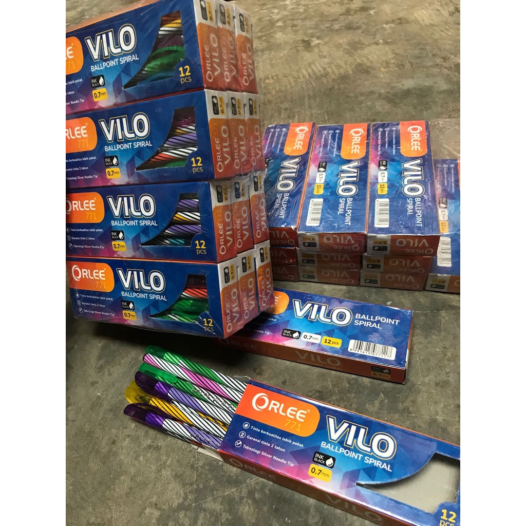 

PULPEN ULIR ORLEE VILO GARANSI 2 TAHUN 1 LUSIN (12) 0,7MM TINTA / bolpoin spiral lilin orlee