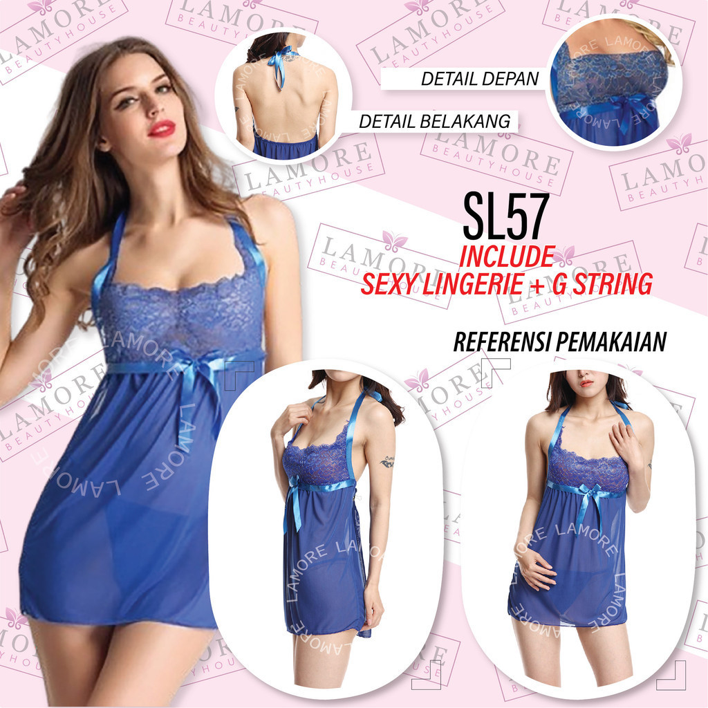 Lingerie Baju Tidur Wanita Sleepwear Transparan Biru Sl57