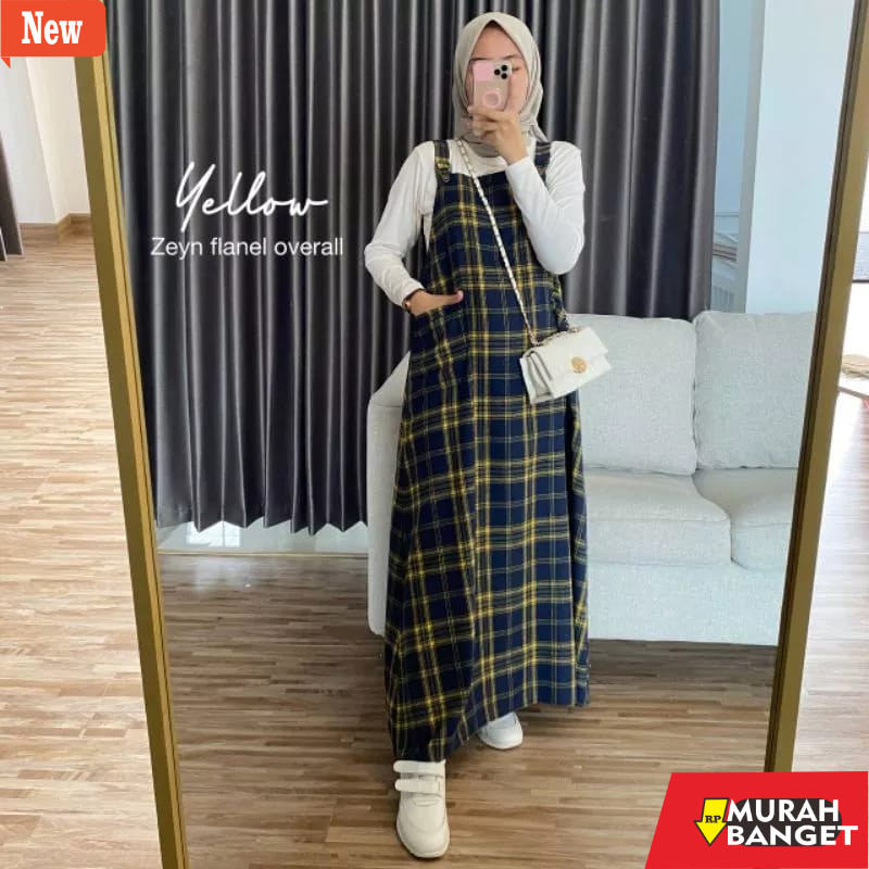 Jumpsuit Wanita Kekinian OVERALL FLANEL ZEYN  OVERALL MOTIF KOTAK BAHAN FLANEL BEST SELLER OVERALL D