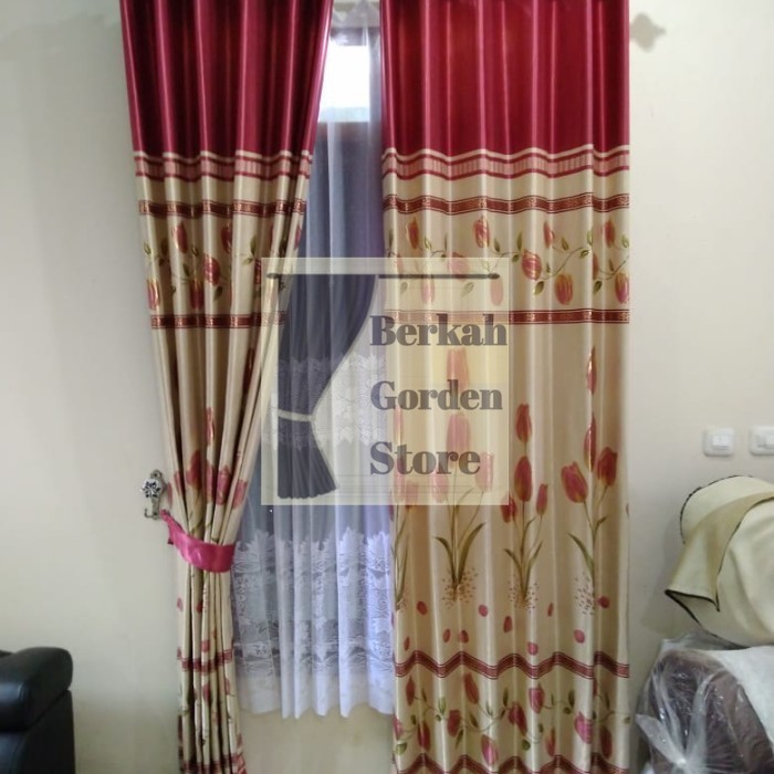 Gorden minimalis blackout motif bunga Tulip