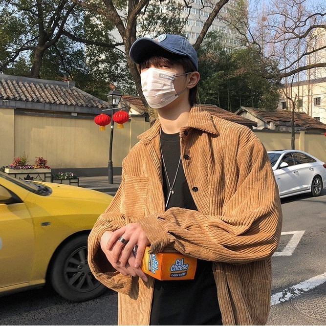 Corduroy Retro Long Sleeve Outer Shirt Casual Oversize in Brown and Black Color - Kemeja Outer Casua