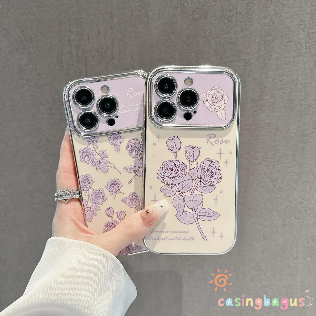 Terbaru iPhone case  Purple rose flower softcase Unik Lucu casing hp iPhone 11 PROMAX 12 PRO 13 PRO 