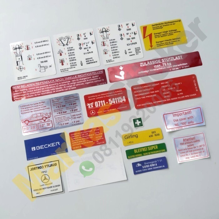 Mercy Mercedes Benz W123 Stiker Variasi Sticker Peringatan Detail Warning Set Emblem Mobil Decal Set