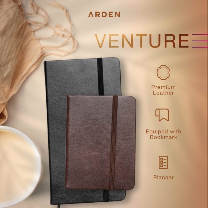 

[KUALITAS TERBAIK] ARDEN Notebook Venture - Classic Leather Cover Notebook - VENTURE MINI, Hitam
