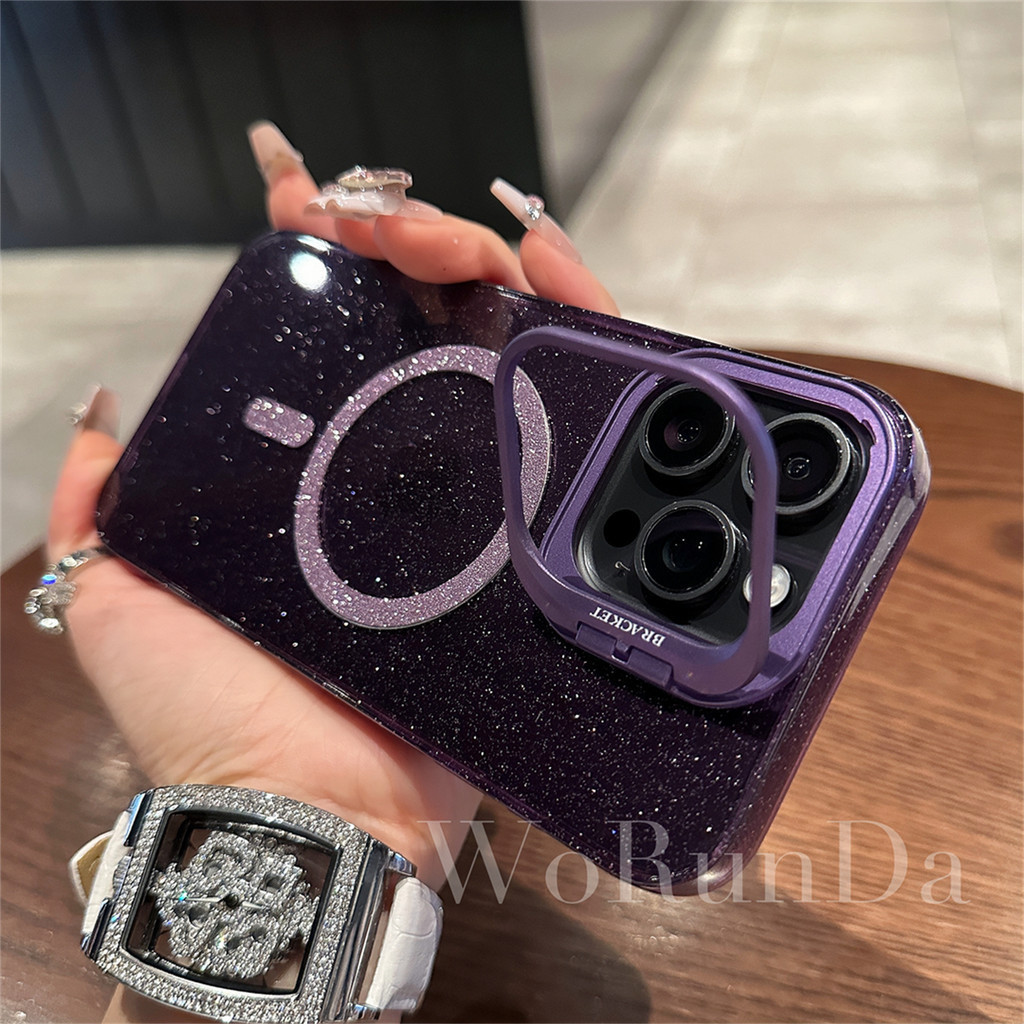NEW CASING LUXURY FLIP LENSA GLITTER MAGNETIK CASE FOR IPHONE 15 14 13 12 11 PRO MAX Built-in stand 