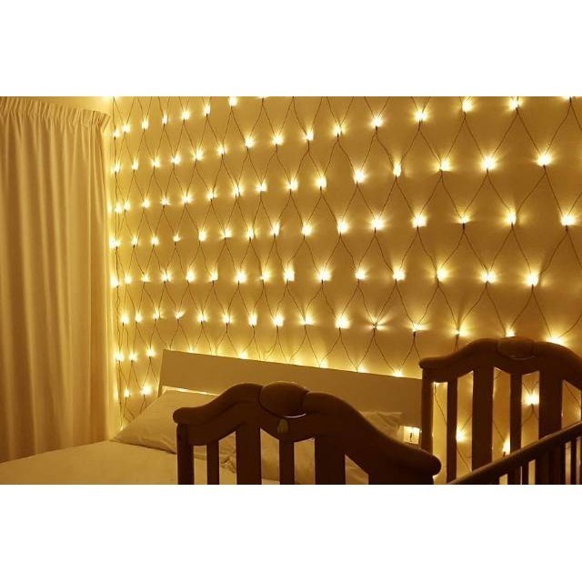 Lampu Jaring LED /Lampu Jala Natal Dekorasi Taman Cafe/ Lampu Jaring Dekorasi Pesta Rainbow Kuning O