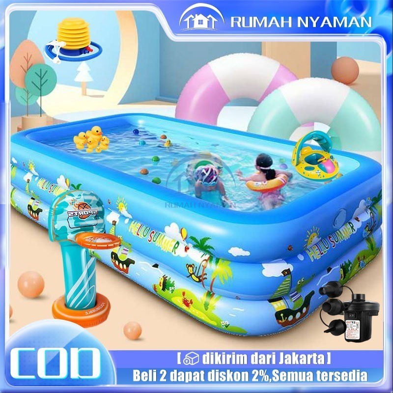 【Ready stock】kolam renang anak jumbo 3 meter/kolam renang mainan/kolam renang anak 3 ring/mainan kol