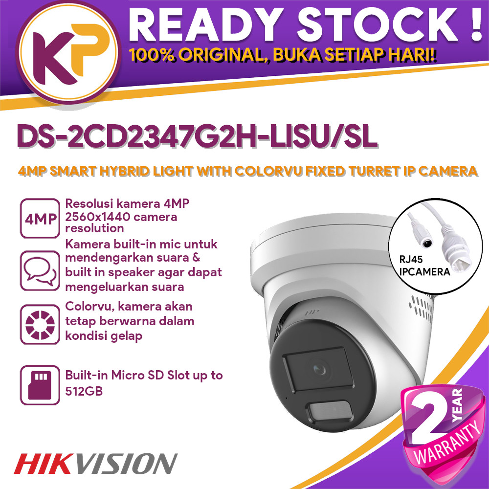 HIKVISION DS-2CD2347G2H-LISU/SL 4MP SMART HYBRID LIGHT COLORVU MICROSD UPTO 512GB TURRET IP CAMERA