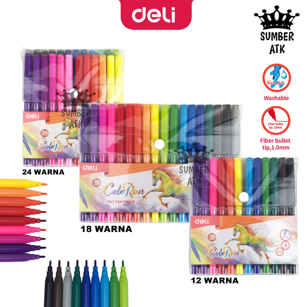 

Color Brush Pen Pena Kuas Warna DELI Felt Pen dapat dicuci 1.0mm 12 & 18 & 24 Warna EC10003 EC10013 EC10023