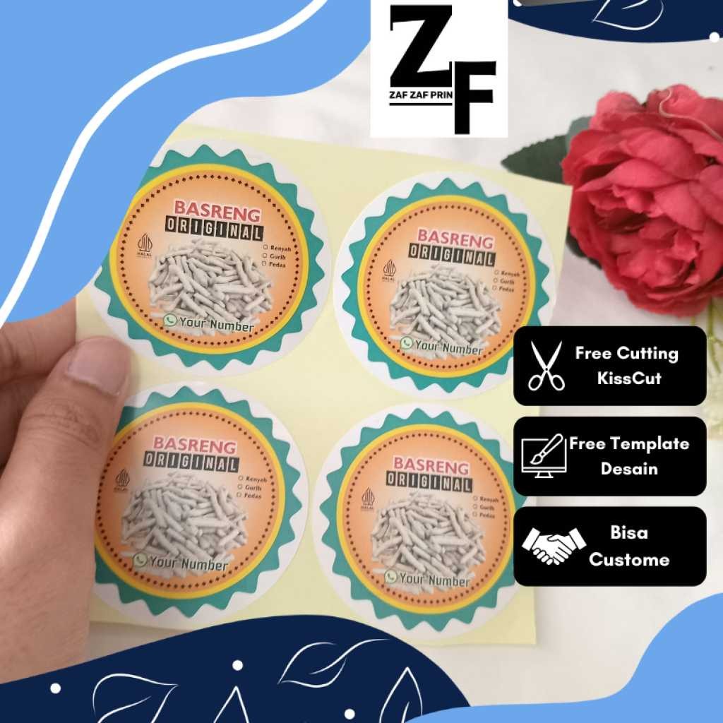 

ZAF 2-4 Sticker Makanan Cemilan Basreng Stiker Label Produk Jajanan Bulat Chromo Free Desain