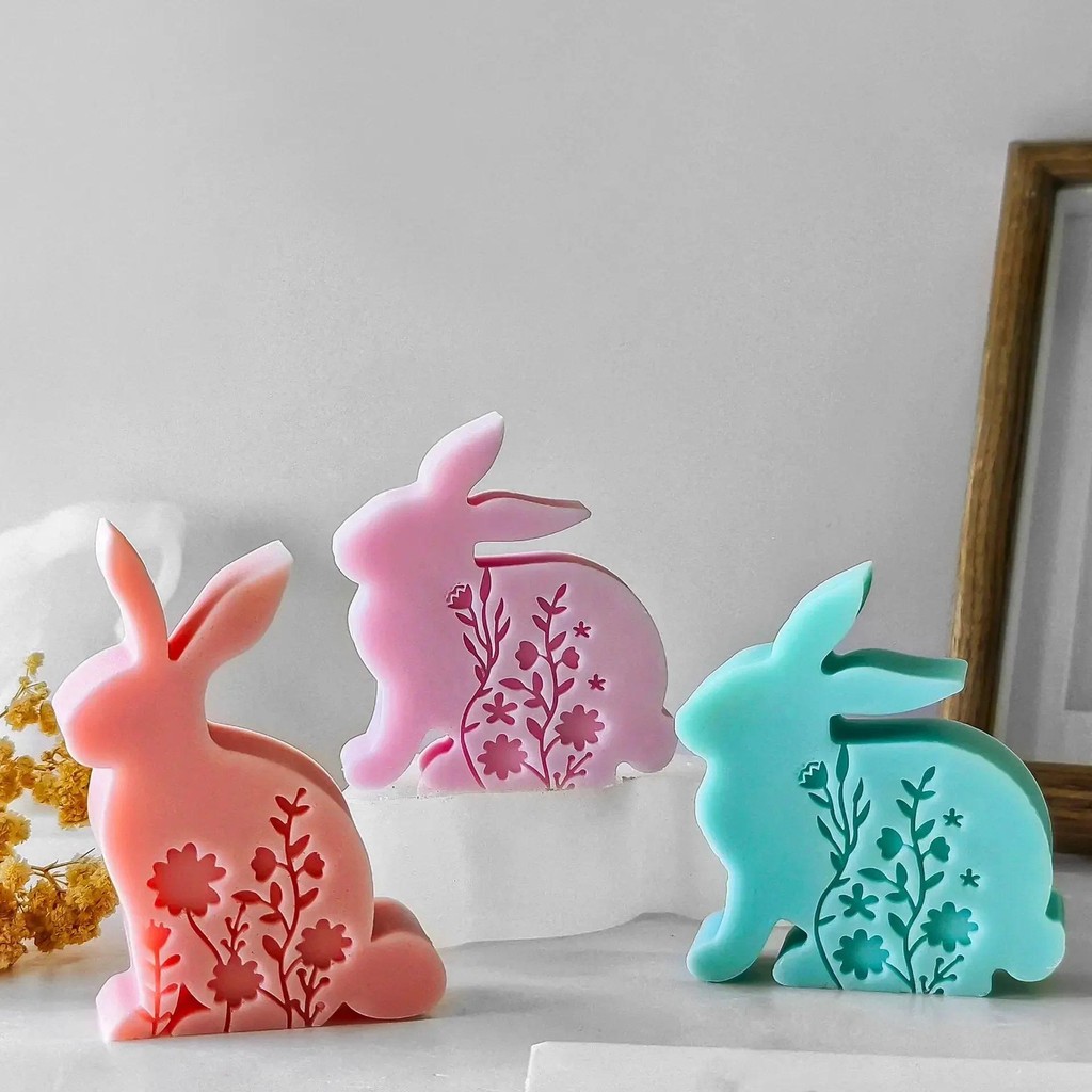 

Easter Bunny Candle Silicone Mould DIY Rabbit Embossed Flower Bunny Candle Mold