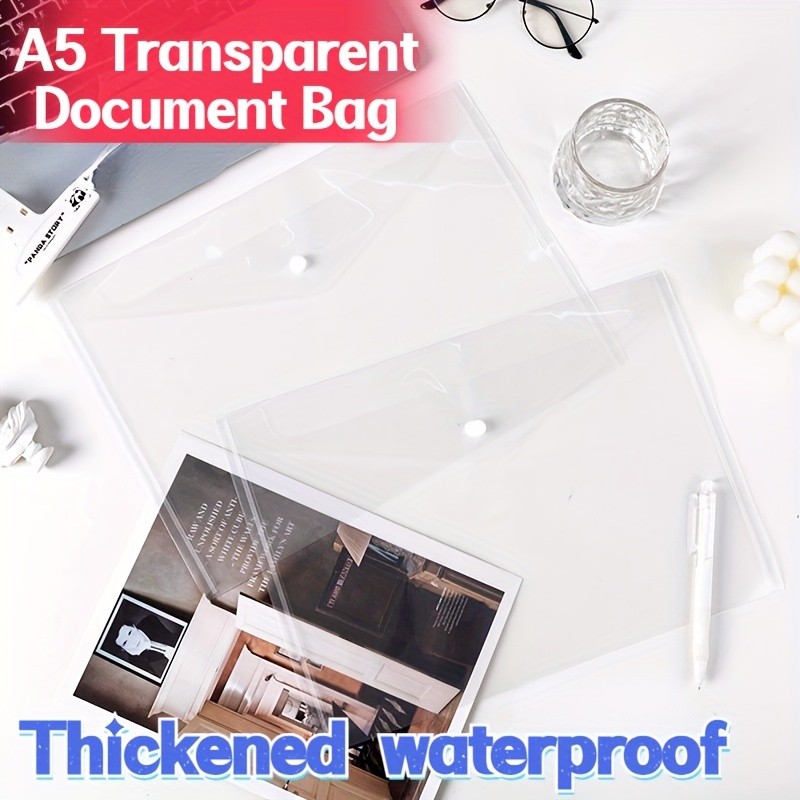 

A5 Folder Bag 12Pcs Transparent Plastic Water Resistant File Holder File Paper Office Supplies Documents Sheet Protectors