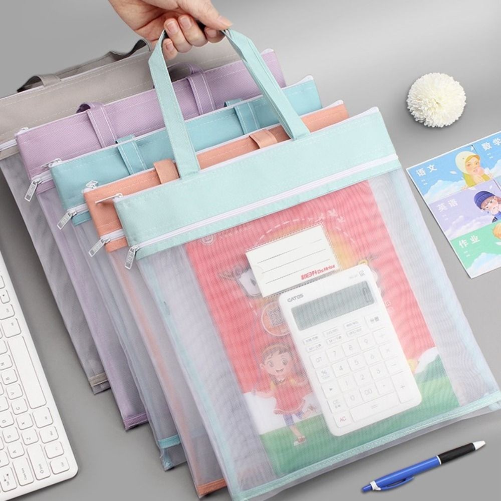

Minimalist Homework Stationery Student Storage Bags Test Paper Folder Zipper Storage Bag Document Bag A4 Mesh File Folders