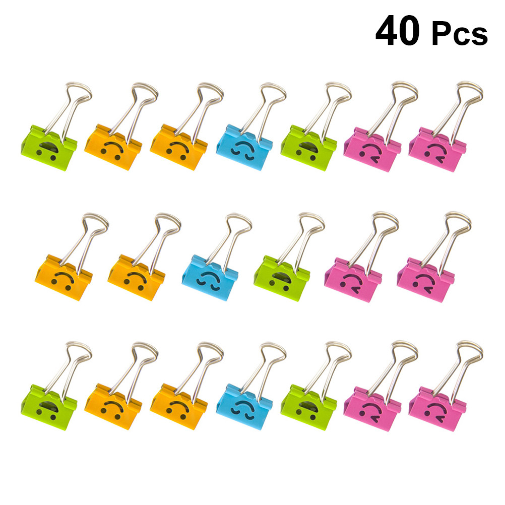 

40 Pcs 19mm Binder Clips Office Stationary Facial Expression Paper Clamp Bulldog Cute