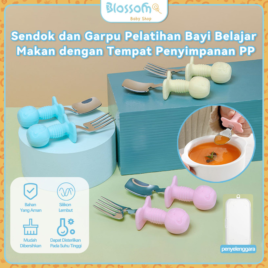 Sendok Anak Stainless Steel SUS316L Sendok Belajar Makan Sendiri Bayi 6 Bulan Set Sendok Garpu Anak 