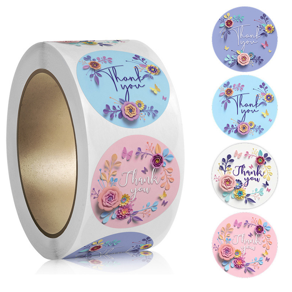 

100-500Pcs 2023 New Thank You Sticker for Seal Labels Round Floral Multi Color Labels Business Handmade Stationery Stickers