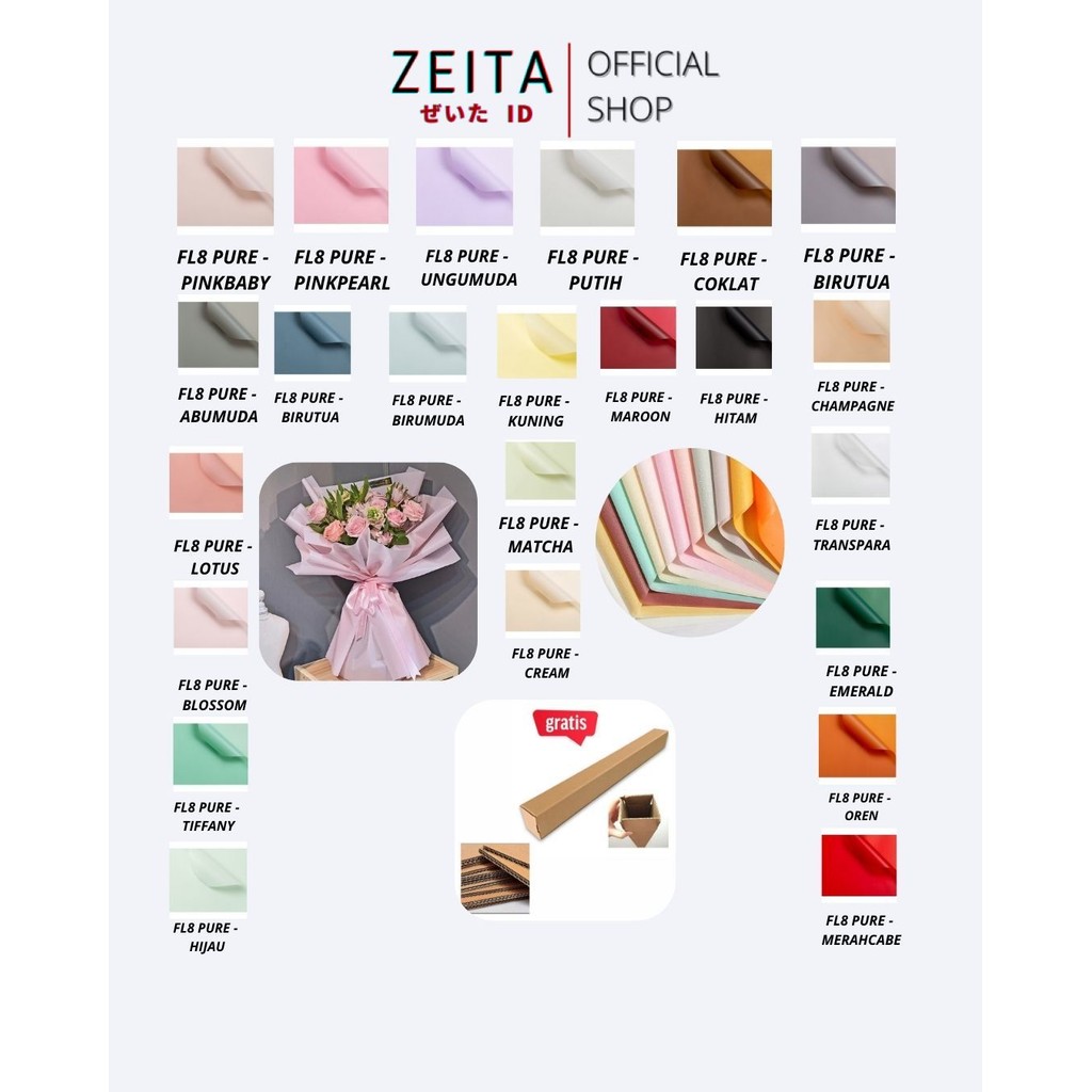 

Zeita - (5 LEMBAR) - FL8 PURE Kertas Bunga Buket Warna Polos/Kertas Buket Bunga Florist Cellophane