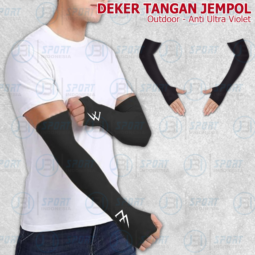 Manset Deker Tangan Lengan Olahraga Pria Panjang Hitam Sepasang voli futsal running badminton basket