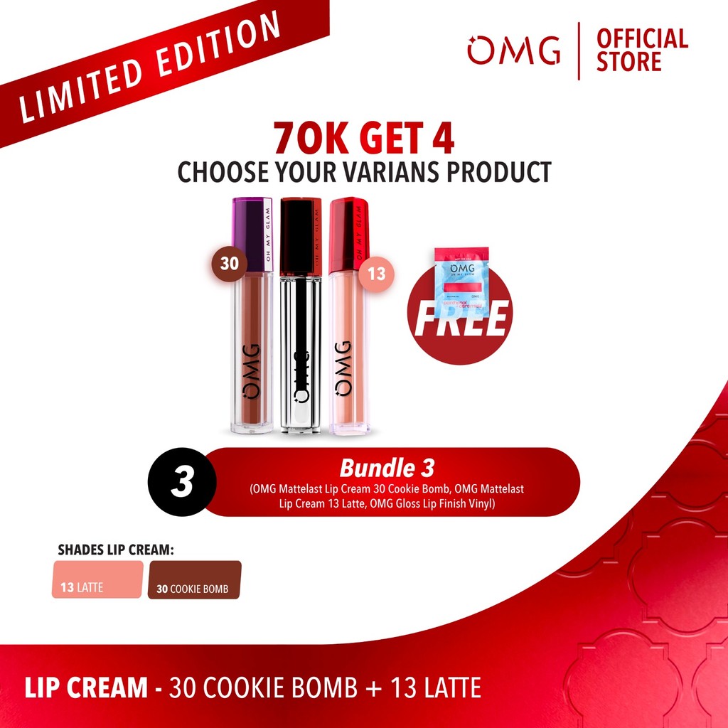 [70K GET 4] OMG Oh My Glam Paket Make Up & Skin Care Bundle - Coverlast Cushion, Bright Booster Face