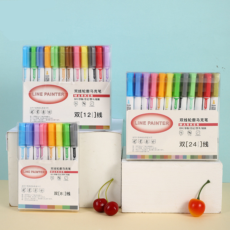 

8/12/24 Warna Pen Garis Ganda/Flash Pen Marker Pen Highlight/Spidol kontur/Stabilo-Hibio Present