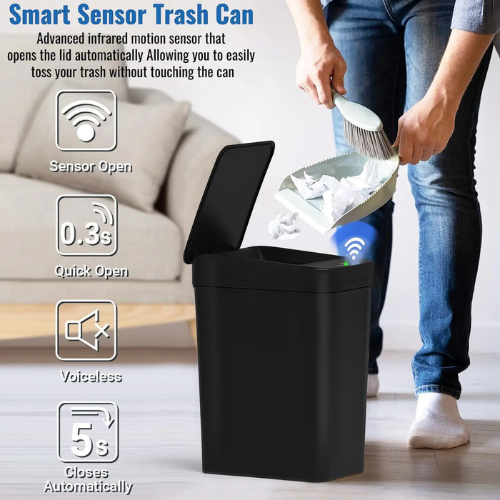 Tempat Sampah Sensor Otomatis 12L – Praktis, Higienis, dan Tahan Lama (Hitam)