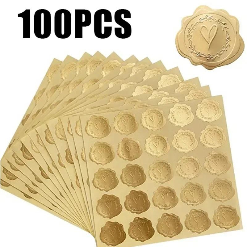 

25/100Pcs Gold Embossed Heart Sticker Thank You Envelope Sealing Sticker Wedding Party Invitation Card Christmas Gift Decoration