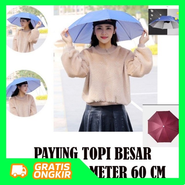 BESAR 60CM PAYUNG TOPI/TOPI PAYUNG/PAYUNG KEPALA/PAYUNG MANCING