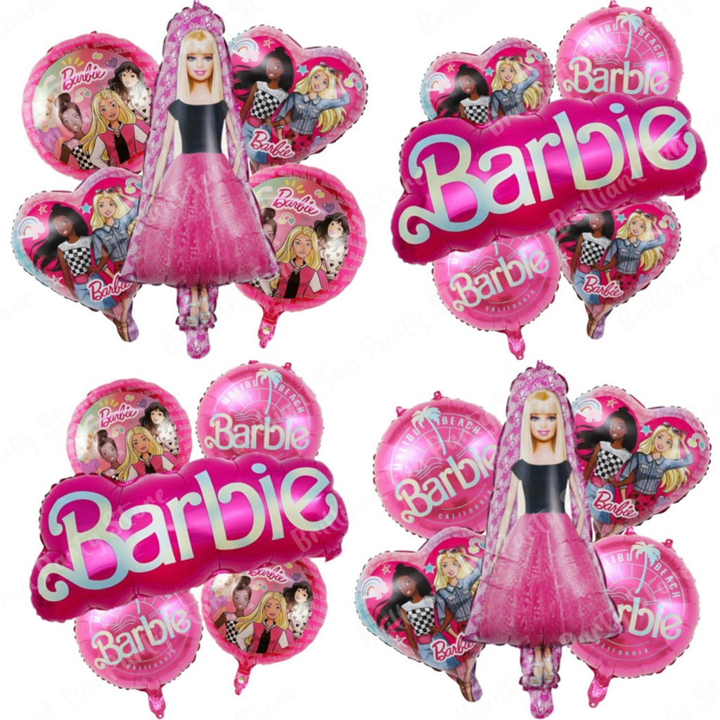 

5Pcs/Set Barbie Decorations Kids Balloon Pink Girl Aluminum Foil Balloons Birthday Party Decor Air Globos Baby Shower Toy Gift