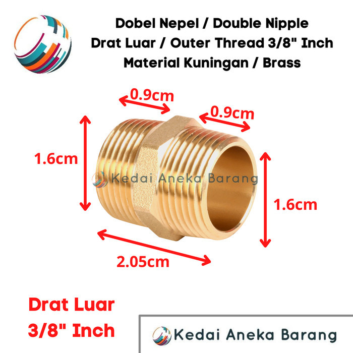 LL76 Double Nipple Dobel Nepel 3/8 3/8" Inch Inchi Kuningan Brass Drat Luar