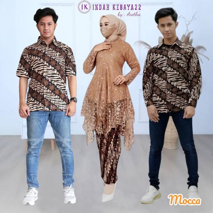 Setelan Kebaya Couple Lamaran Tunik Elegan Kebaya Modern Brokat Tile Bordir Mutiara Semi Panjang Pas