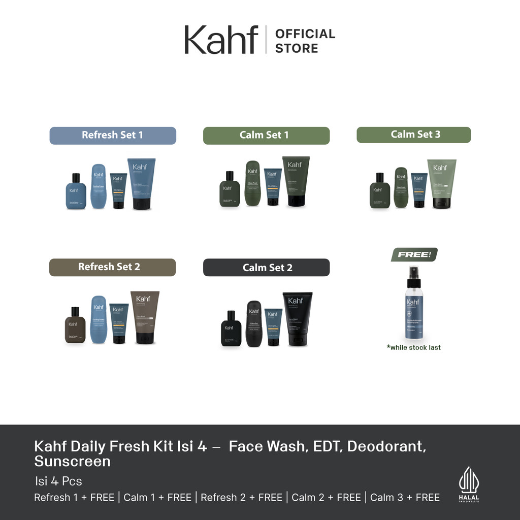 [EXCLUSIVE KAHF AFFILIATOR] Kahf Daily Fresh Kit isi 4 - Face Wash, Eau de Toilette (EDT), Deodorant