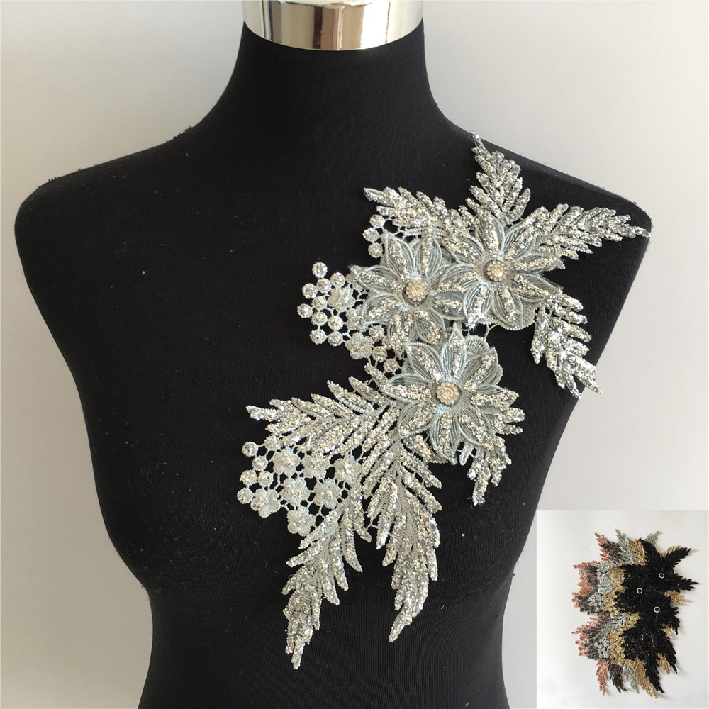 

3D flower application Laces collar DIY Rhinestone Lace fabric Embroidery craft materials Dress Everything for sewing accessories