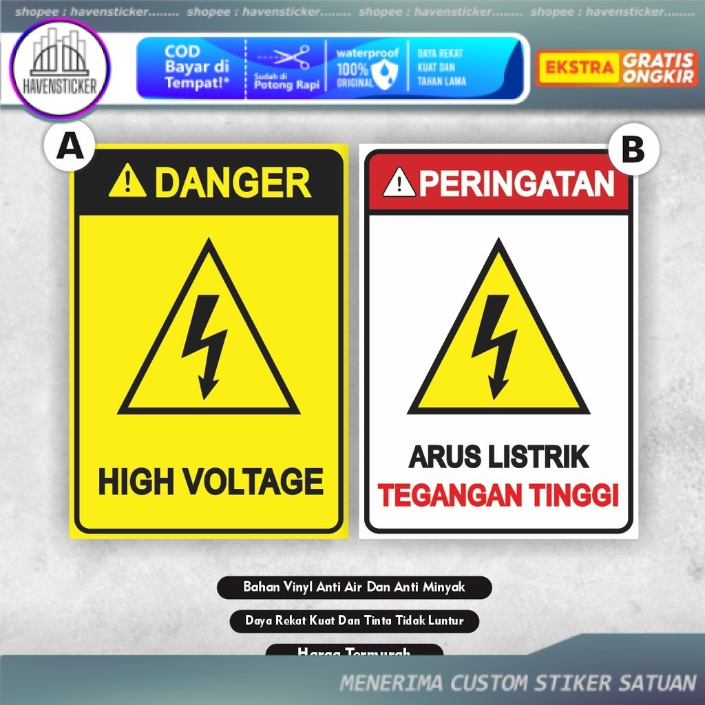 

Sign Sticker Arus Listrik Tinggi - Sticker High Voltage - Stiker Listrik - Stiker Tegangan Tinggi - Stiker Panel Listrik