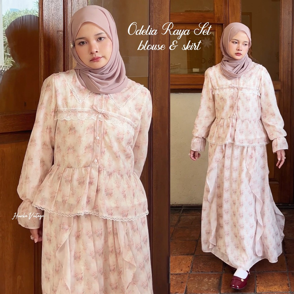 Olf Himeka Vintage Odelia One Set (Special Pattern) - Raya Set - Blouse and Skirt - Coquette Blouse