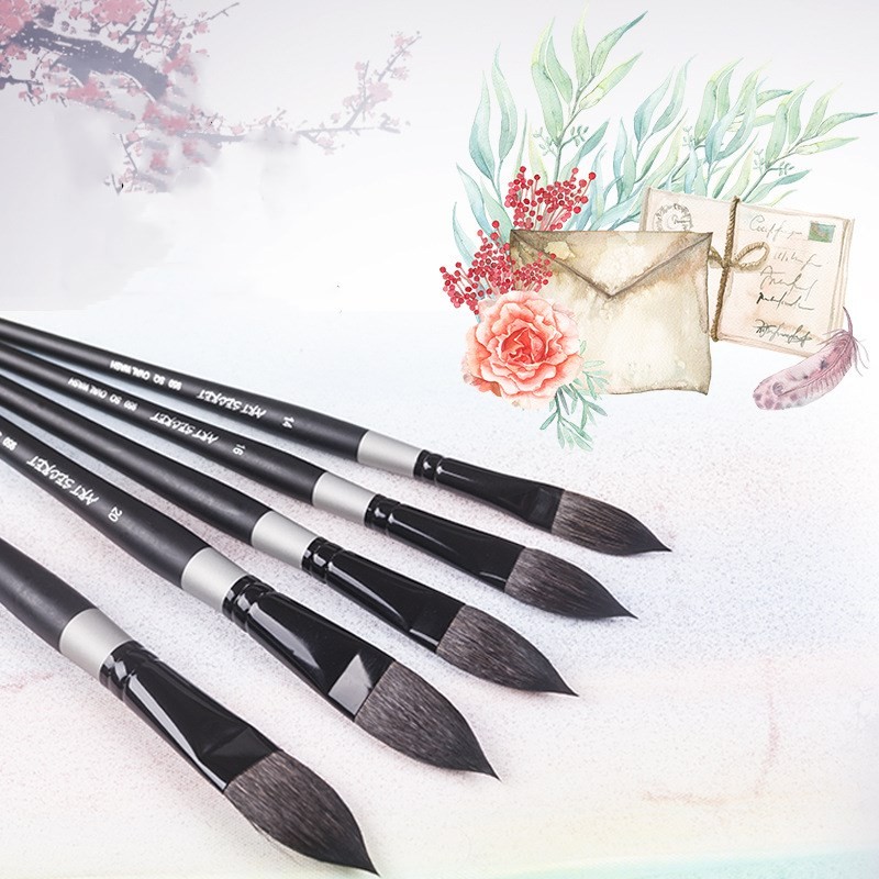 

1pcs Squirrel Hair Cat Tongue Shape Pen Watercolor Brush Professional Painting Hook Line Pen Gouache Brush Art Supplies