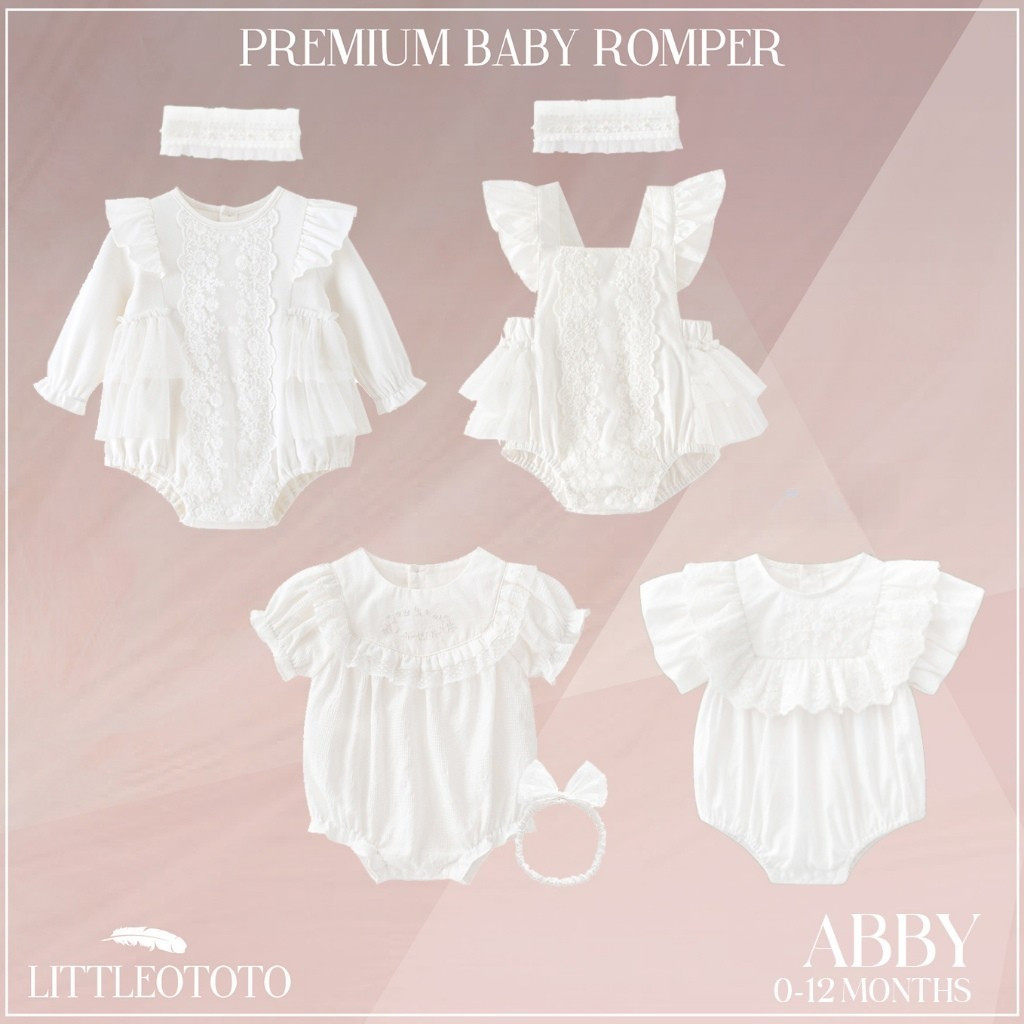 Romper Premium ABBY IMPORT - KOREA AQIQAH BAPTIS MANYUE DRESS TUTU putih white Newborn baby Jumpsuit