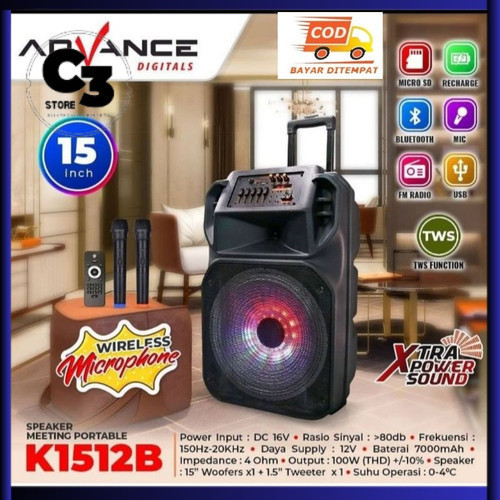 ADVANCE Speaker Meeting Portabel 15 Inch K1512B / K 1512 B / K1512 B NEW Multifungsi Speaker 15Inci 