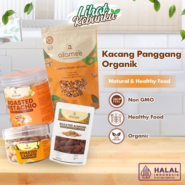 

ALAMEE Kacang Almond Almon Mede Walnut Pistachio Kupas Panggang Roast Roasted Siap Makan LIHAT KEBUNKU