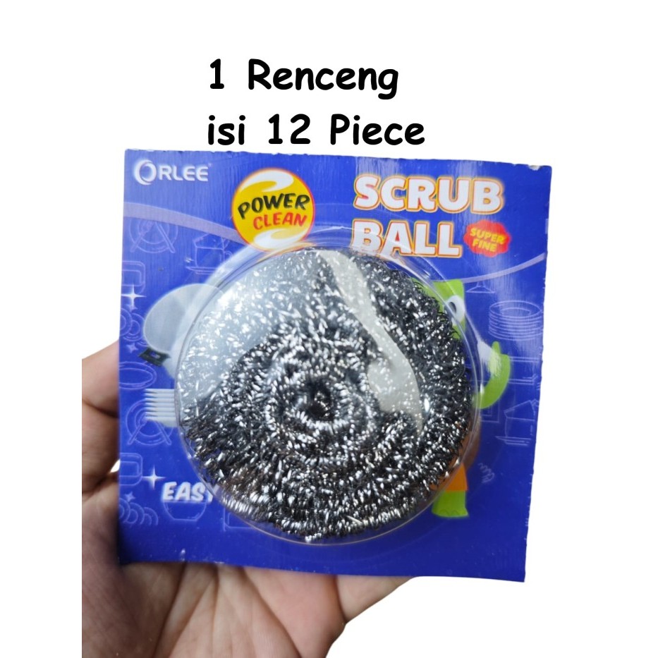 isi 12 Pcs Alat Cuci Piring Sabut Gosok Kawat Serabut Baja Asahan Kasak Scrub Ball ORLEE Super Fine Power Clean CUP biru 1 Renteng Renceng Pembersih Kerak Karat Kotoran Panci Wajan Mesin Penggorengan Stainless Steel OR G-15 isi 12
