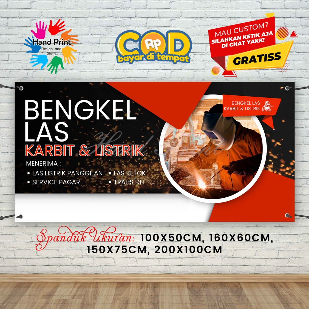 Cetak Spanduk Banner Bengkel Las Karbit & Listrik MMT Spanduk Custom 200x100