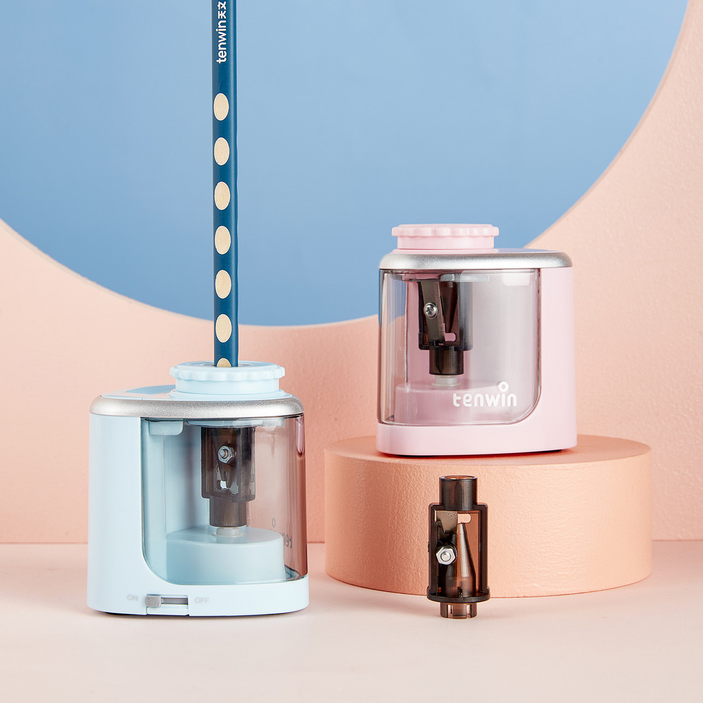 

tenwin Electric Pencil Sharpener Portable Battery Powered for 6-8mm Pencil Support Manual Mode for Students Artists Home School