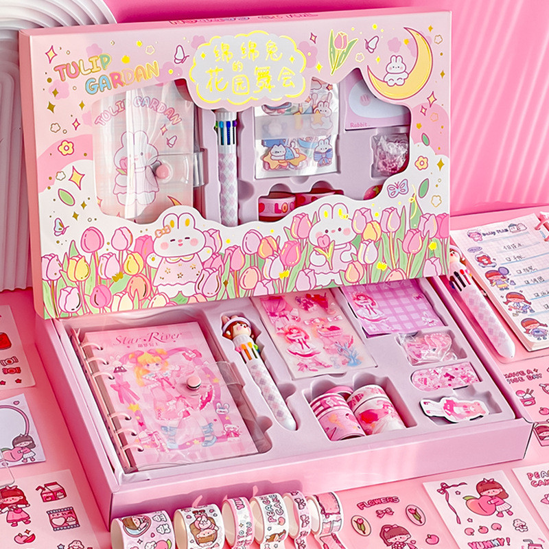 

Cute handbook gift box, Internet celebrity girl, heart-shaped notebook, minimalist style, diary sticker, complete notebook set