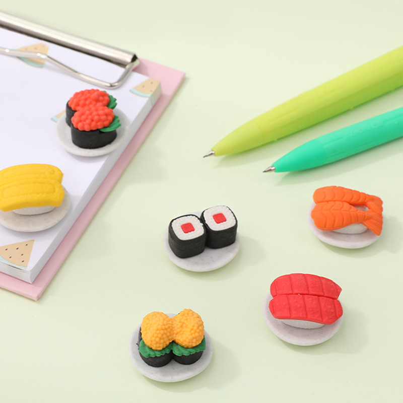 

1pcs Kawaii Cuisine Sushi Eraser School Student Elementary Stationery Rubber Supplies Creative Style Soft Correction