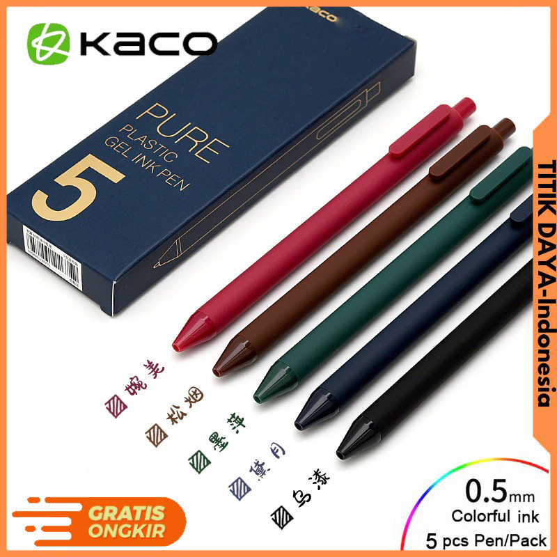 

Kaco PURE Vintage Gel Pen Pena Pulpen 0.5mm 5 PCS - K1015 (Colorful Ink) [TITIKDAYA]