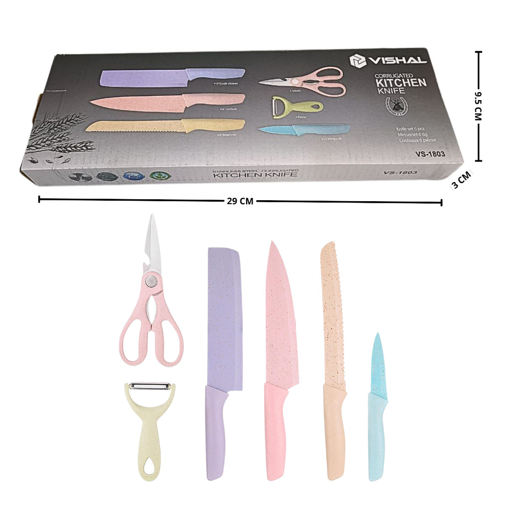 HOT PRODUCT VISHAL Pisau Jerami Set 6 in 1 /Kitchen Knife Set/Pisau Dapur Set Stainless Knife Anti