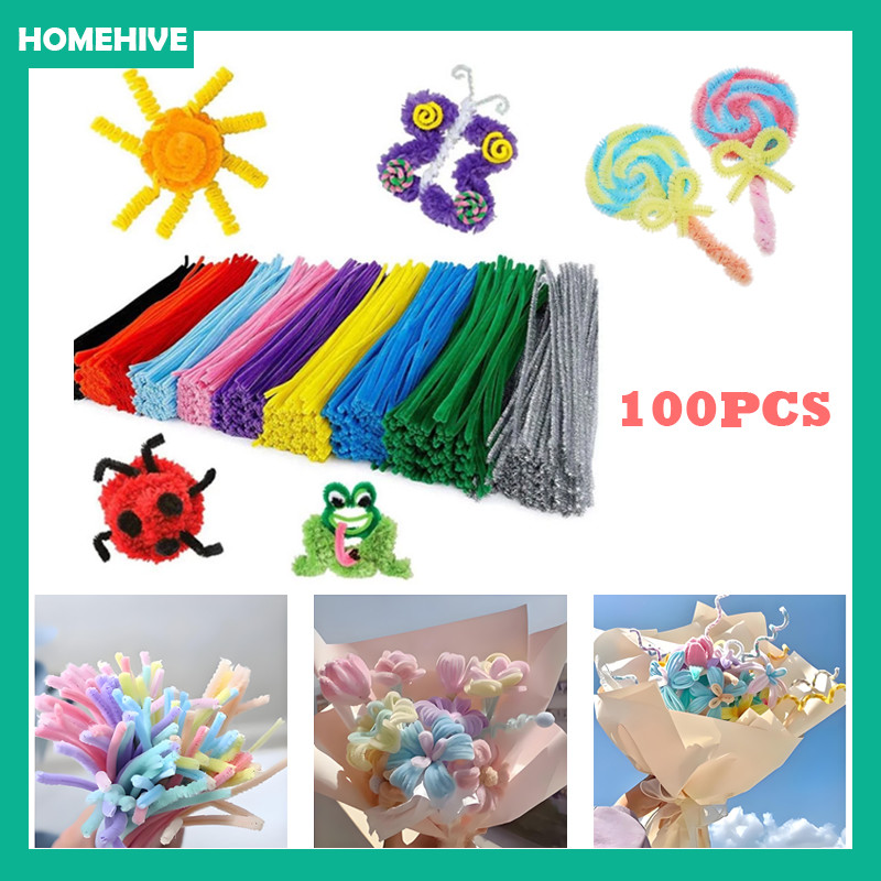 

[ 100 PCS ]Kawat Bulu Kerajinan Tangan / Prakarya Anak / Twist Stick Warna / Metalik Kawat Bulu Beludru