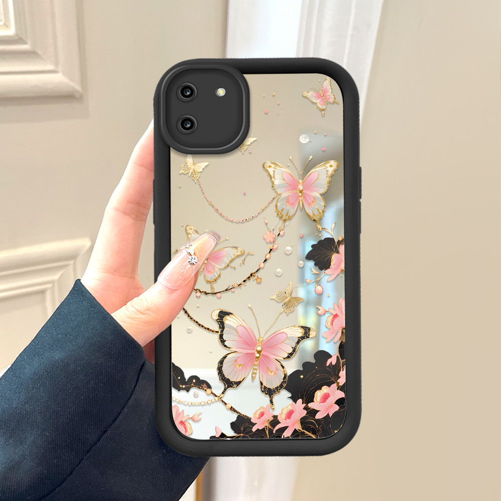 Realme C11 Untuk Hp Casing Phone Case Cesing Soft Cover Pink Butterfly 8296 Mode Mirror Kesing JZ Cr